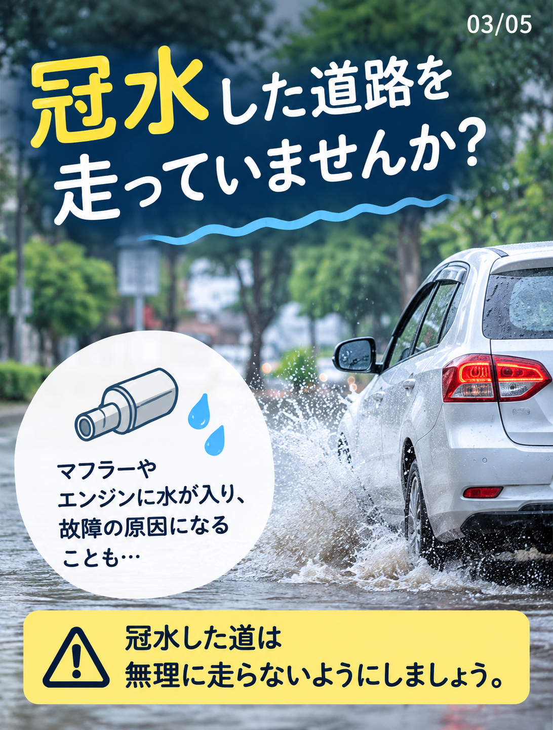冠水した道路の危険性