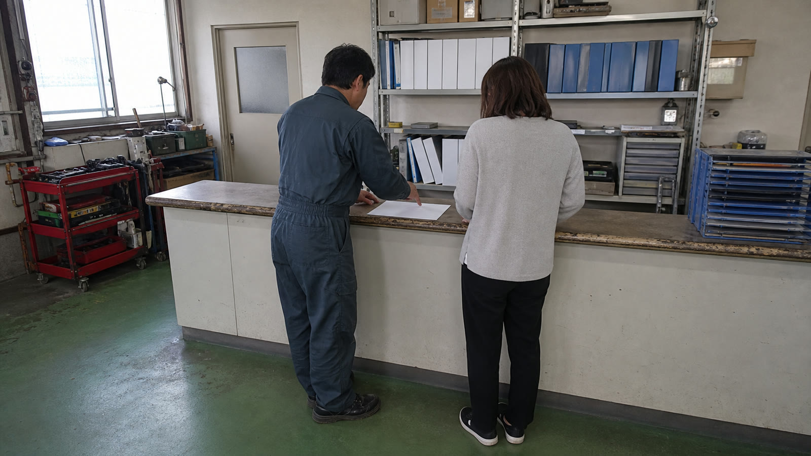 点検結果を整備士が説明するイメージ